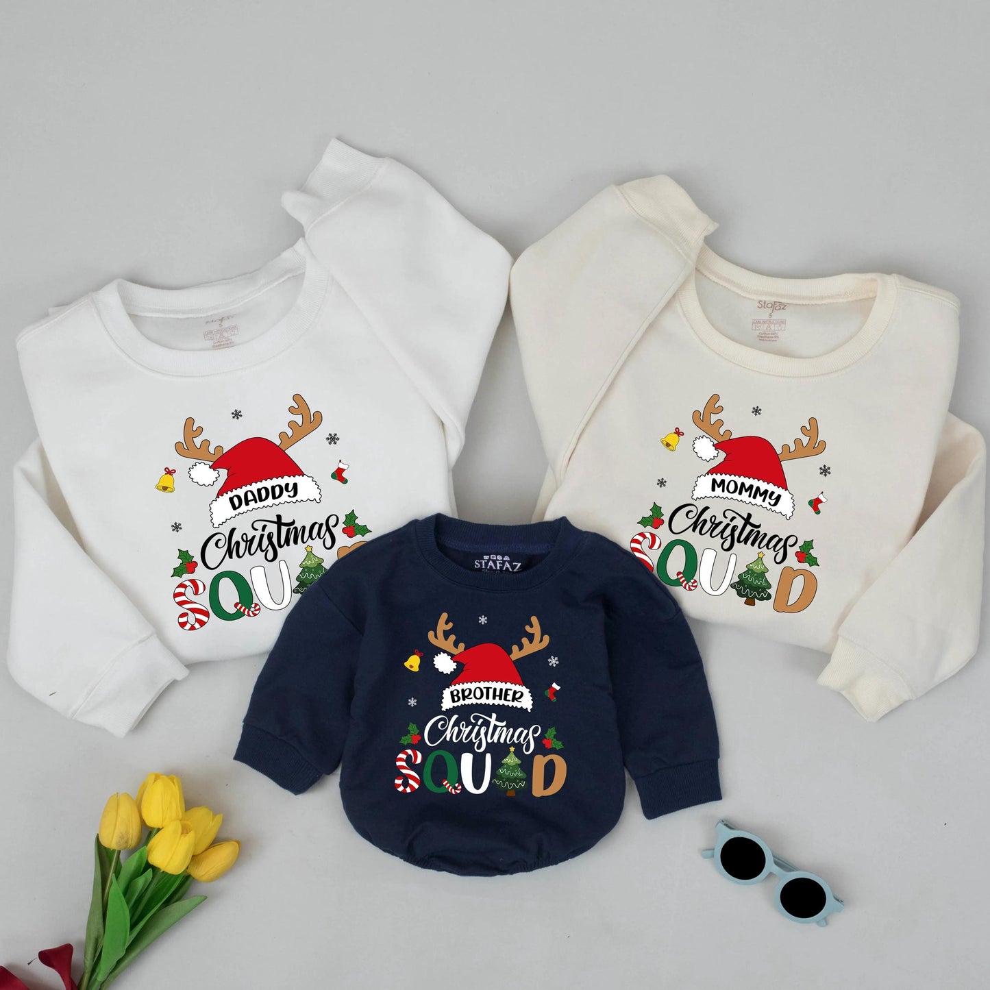 Personalized Daddy Mommy Christmas Squad Matching Family Sweatshirt 2025 Festive Antlers Santa Hat Fun Group Holiday Gift