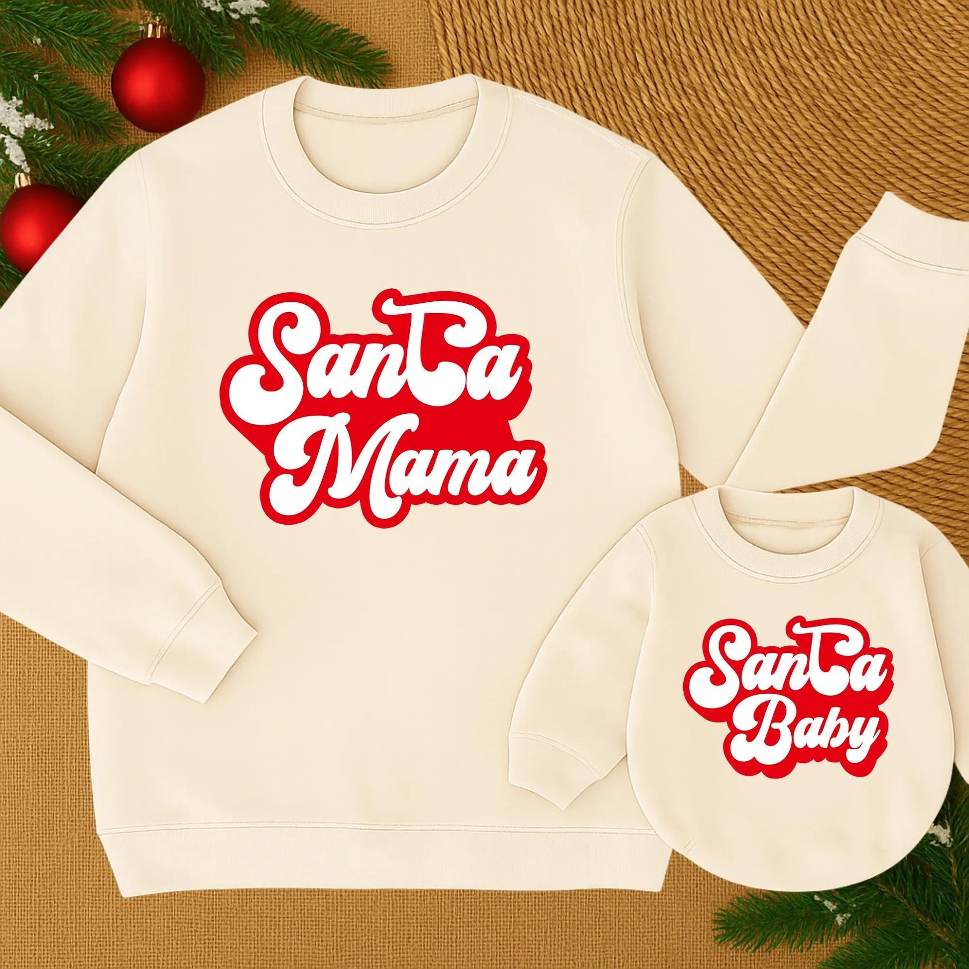 Retro Santa Baby Girl Romper: Matching Family Christmas Outfit, Vintage Style Personalized Holiday Sweatshirt, Mama and Mini, Festive First Birthday 138