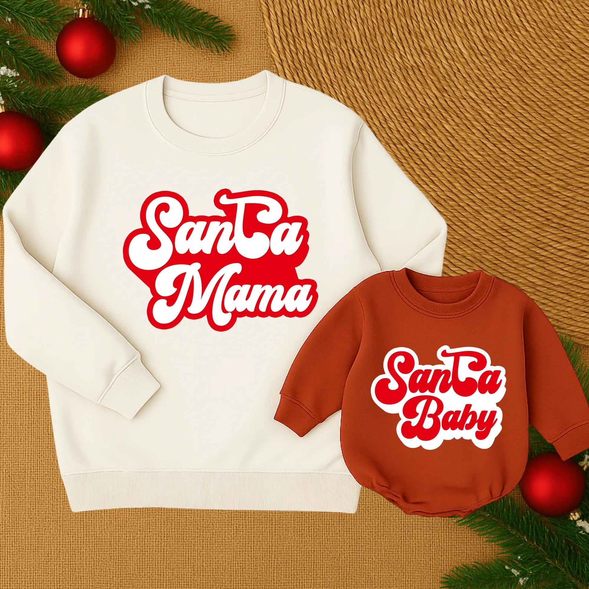 Retro Santa Baby Girl Romper: Matching Family Christmas Outfit, Vintage Style Personalized Holiday Sweatshirt, Mama and Mini, Festive First Birthday 138
