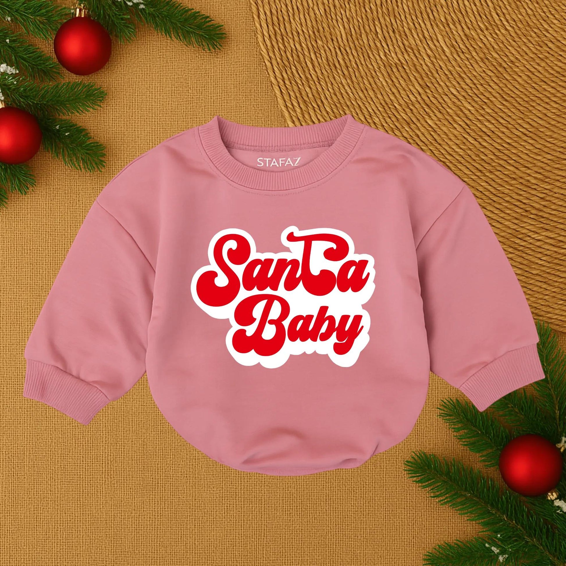 Santa Baby Romper for Baby Girl First Christmas Outfit Retro Red Outline White Text Festive Infant Clothes Newborn Gift