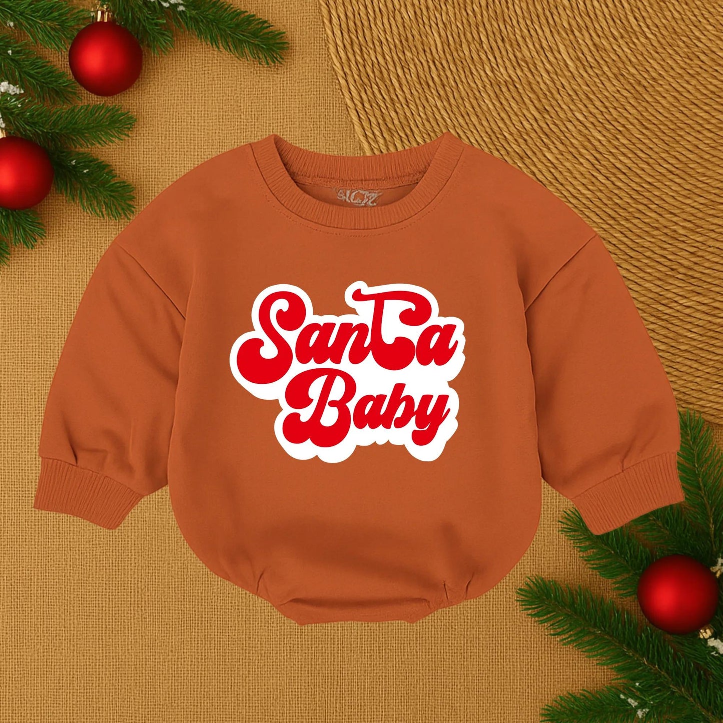 Santa Baby Romper for Baby Girl First Christmas Outfit Retro Red Outline White Text Festive Infant Clothes Newborn Gift