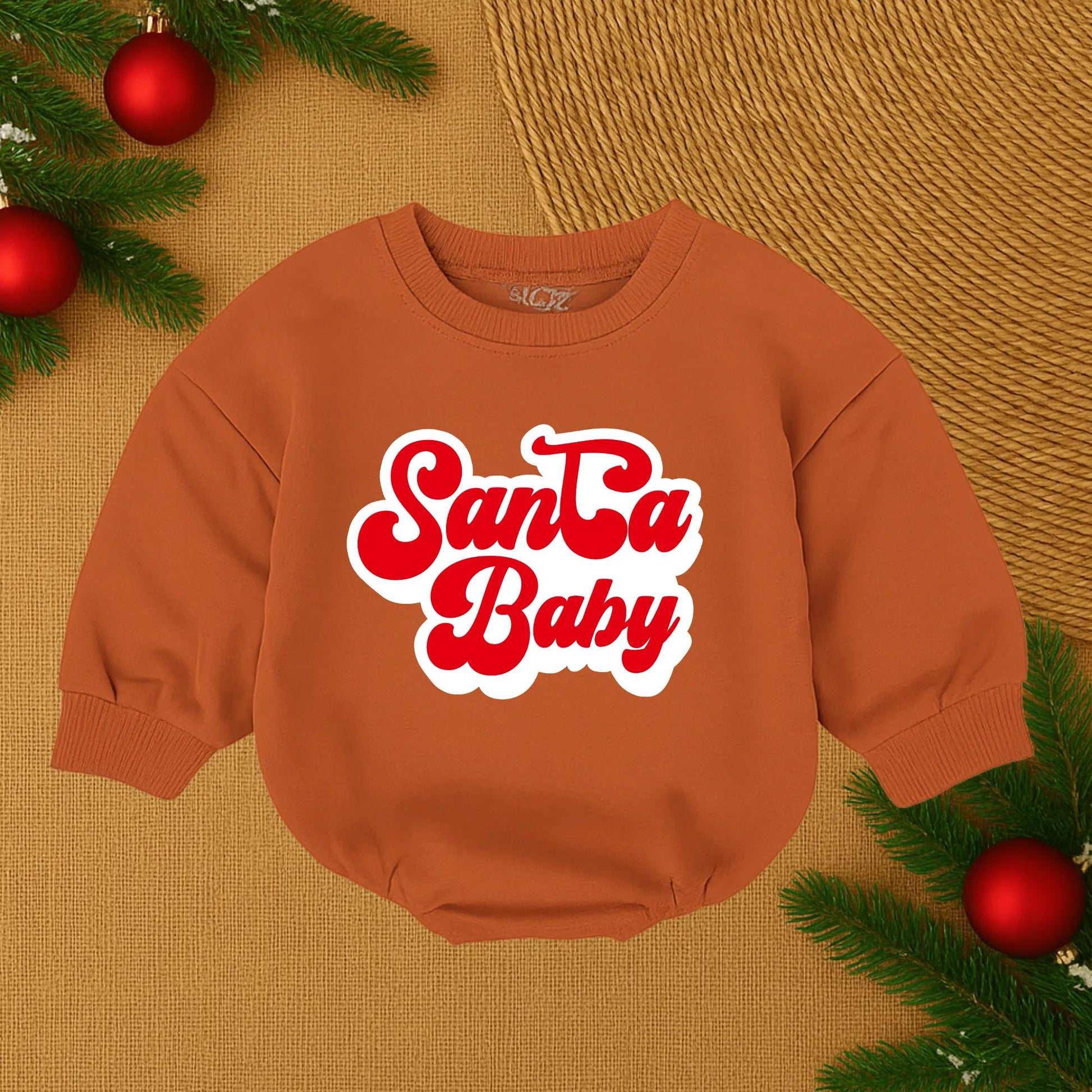 Santa Baby Romper for Baby Girl First Christmas Outfit Retro Red Outline White Text Festive Infant Clothes Newborn Gift