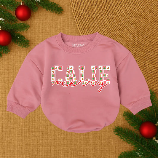 Callie Merry Christmas Baby Romper Personalized Retro Xmas Infant Outfit, First Christmas Girl Gift, Xmas Name Outfit, Holiday Baby