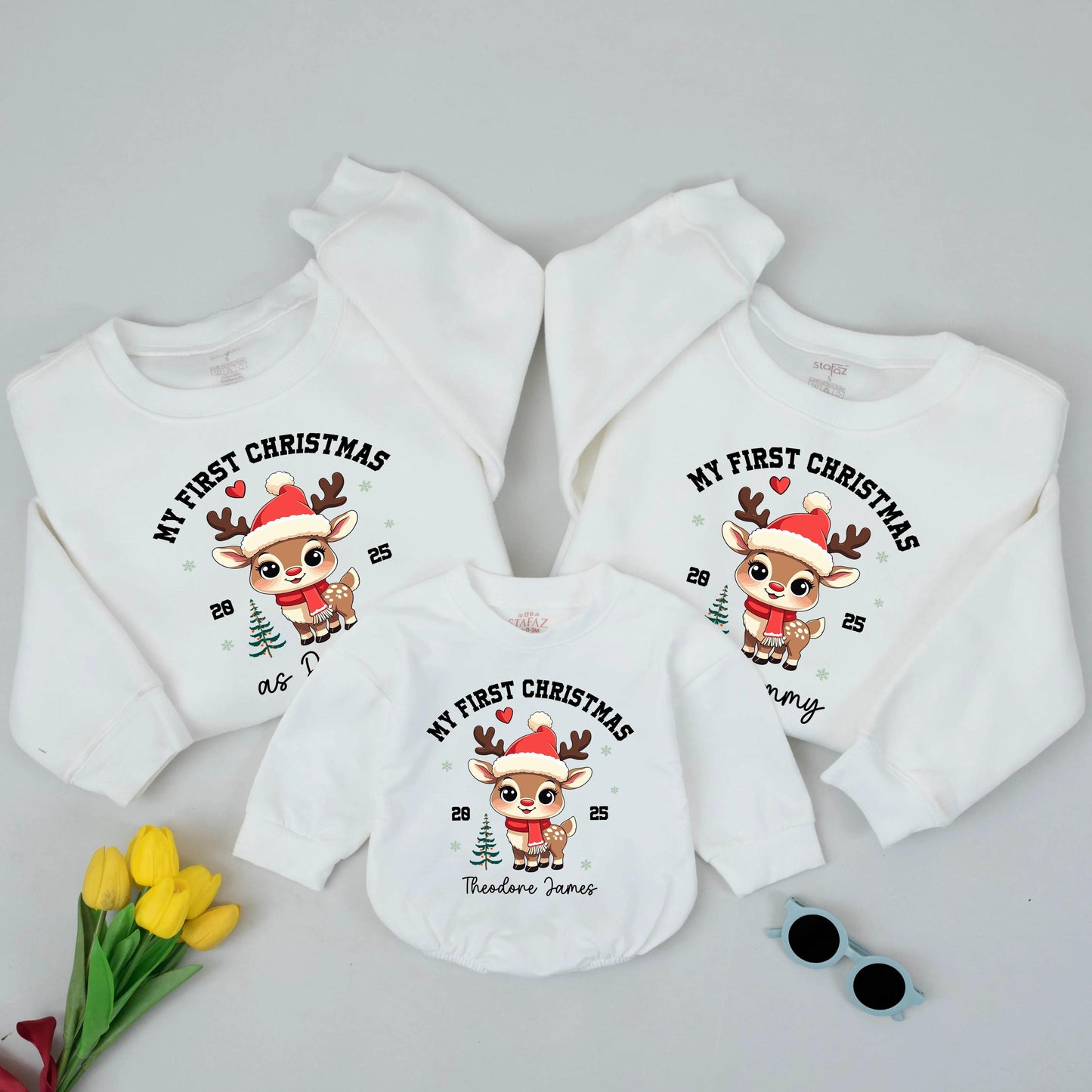 Baby's First Christmas Matching Family Sweatshirts: Custom 2025 Tee, New Baby Christmas Outfit Gift, Mommy Daddy Shirts for Unforgettable Memories