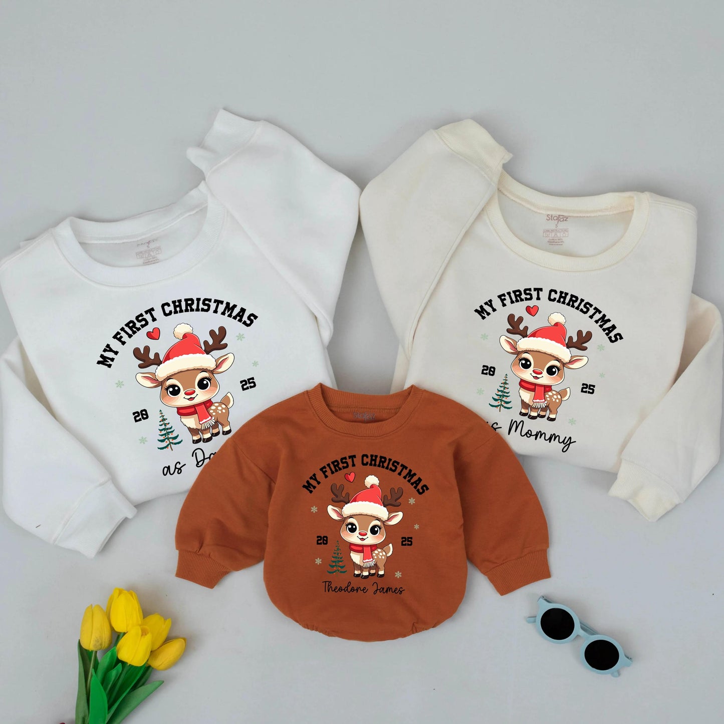 Baby's First Christmas Matching Family Sweatshirts: Custom 2025 Tee, New Baby Christmas Outfit Gift, Mommy Daddy Shirts for Unforgettable Memories