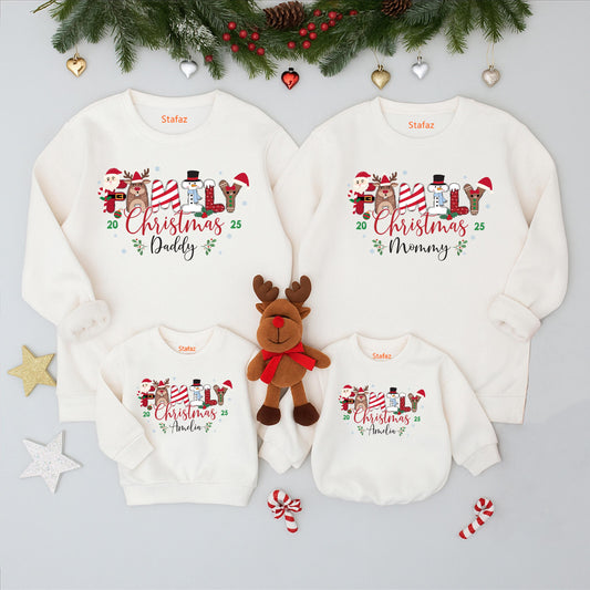 Custom Family Christmas 2025 T-Shirts Matching Holiday Sweatshirts Festive Xmas Crewnecks Personalized Name Kids Group Tees Cozy Outfit