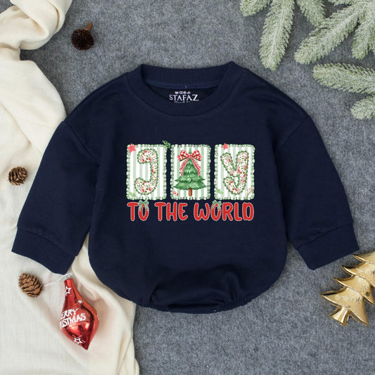 Joy To the World Merry Christmas Baby Bubble Romper First Christmas Infant Outfit Toddler Clothes Festive Tree Design Baby Shower Gift