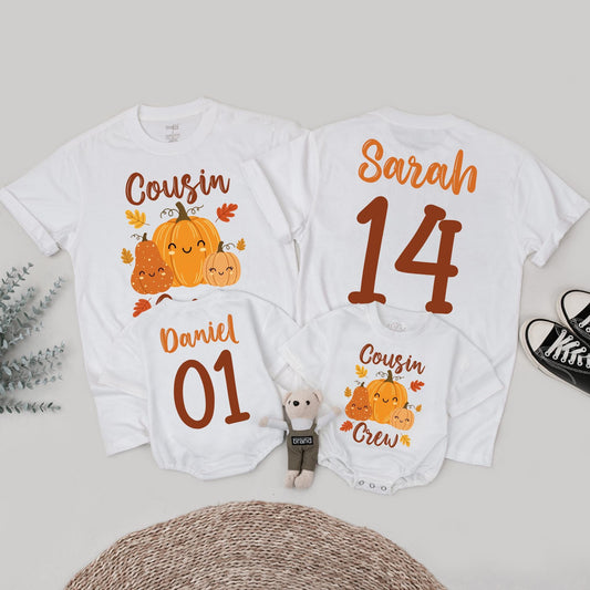 Cousin Crew Pumpkin Patch Matching Shirts, Custom Birthday Fall Outfit, Thanksgiving Tee, Autumn Family, Cute Pumpkins, Personalized Number Shirt (139)