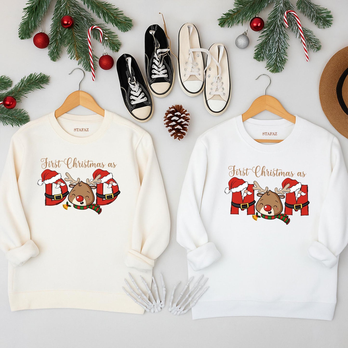 Matching Family 1st Christmas Shirts First Xmas as Mom Dad Baby Reindeer Santa Gifts Mommy and Me Party Outfit