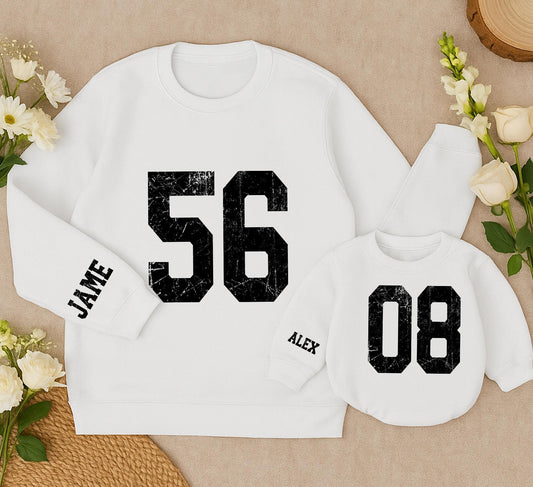 Personalized Mama Mini Name Number Sweatshirts Custom Distressed Sporty School Team Gameday Mascot Outfits Vintage Feel Mother Daughter Gift