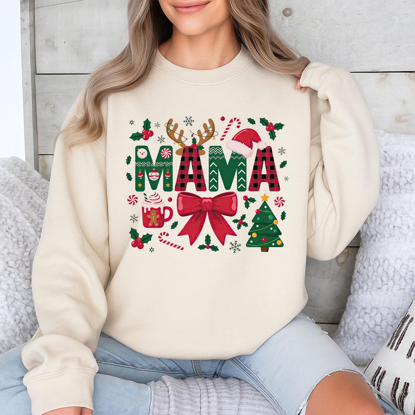 Mama To Be Christmas Pregnancy Announcement Shirt Festive Holiday Maternity Tee with Buffalo Plaid Fair Isle Letters Expecting Mom Gift Red Green White
