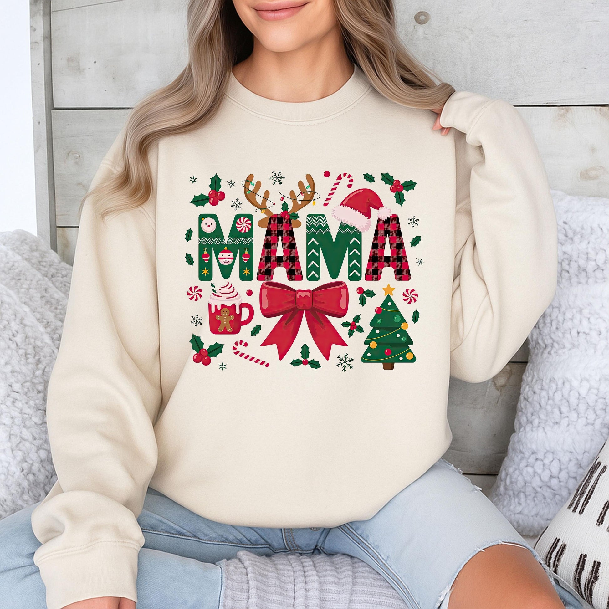 Mama To Be Christmas Pregnancy Announcement Shirt Festive Holiday Maternity Tee with Buffalo Plaid Fair Isle Letters Expecting Mom Gift Red Green White