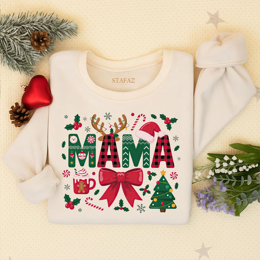 Mama To Be Christmas Pregnancy Announcement Shirt Festive Holiday Maternity Tee with Buffalo Plaid Fair Isle Letters Expecting Mom Gift Red Green White
