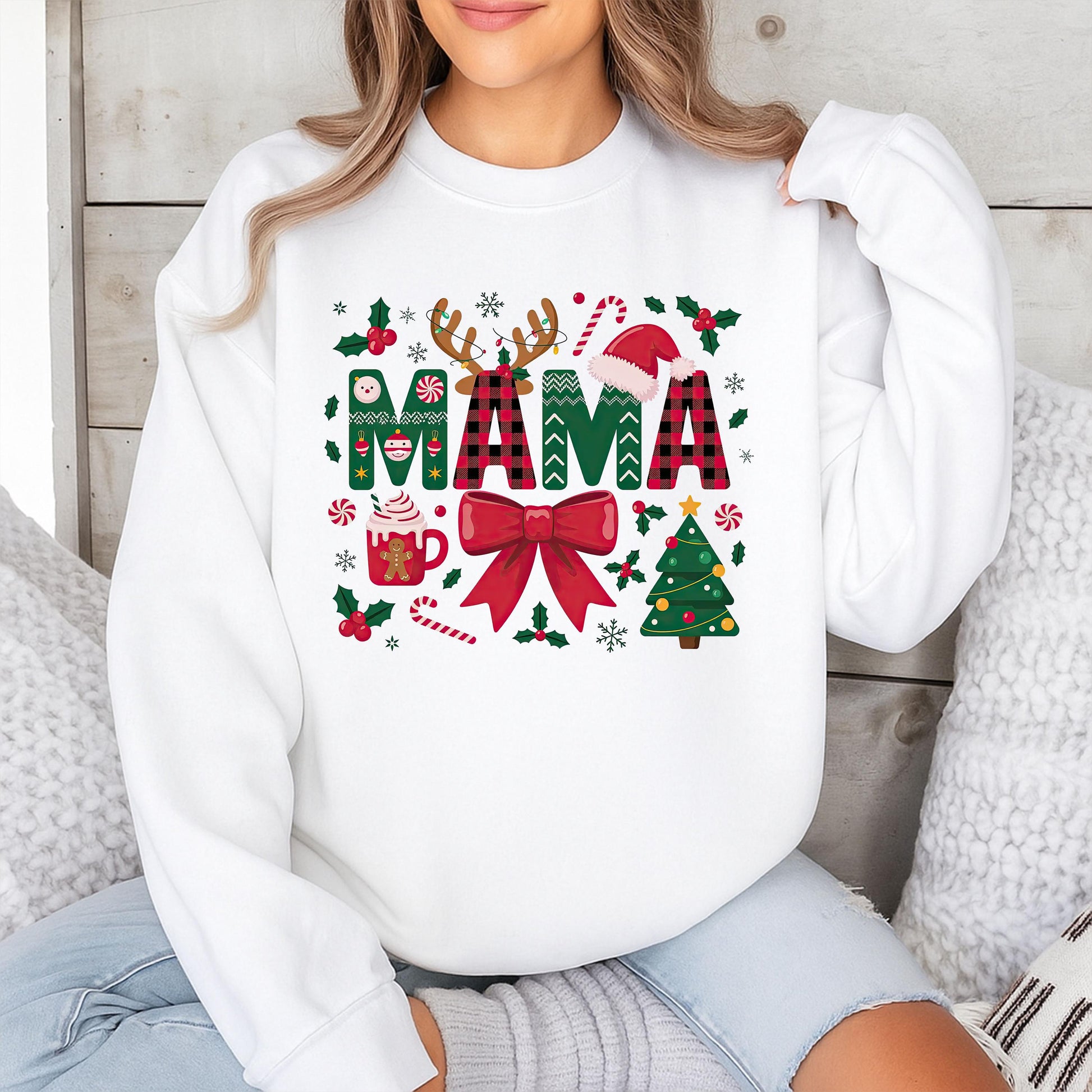 Mama To Be Christmas Pregnancy Announcement Shirt Festive Holiday Maternity Tee with Buffalo Plaid Fair Isle Letters Expecting Mom Gift Red Green White