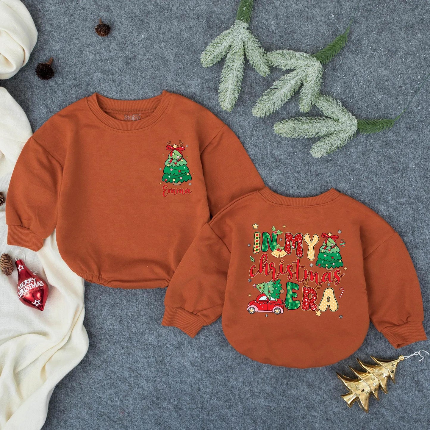 First Christmas Baby Romper, Personalized Name Infant Outfit, Red Truck Holiday Newborn Clothes, Custom Xmas Gift, Cute Winter Jumpsuit 132