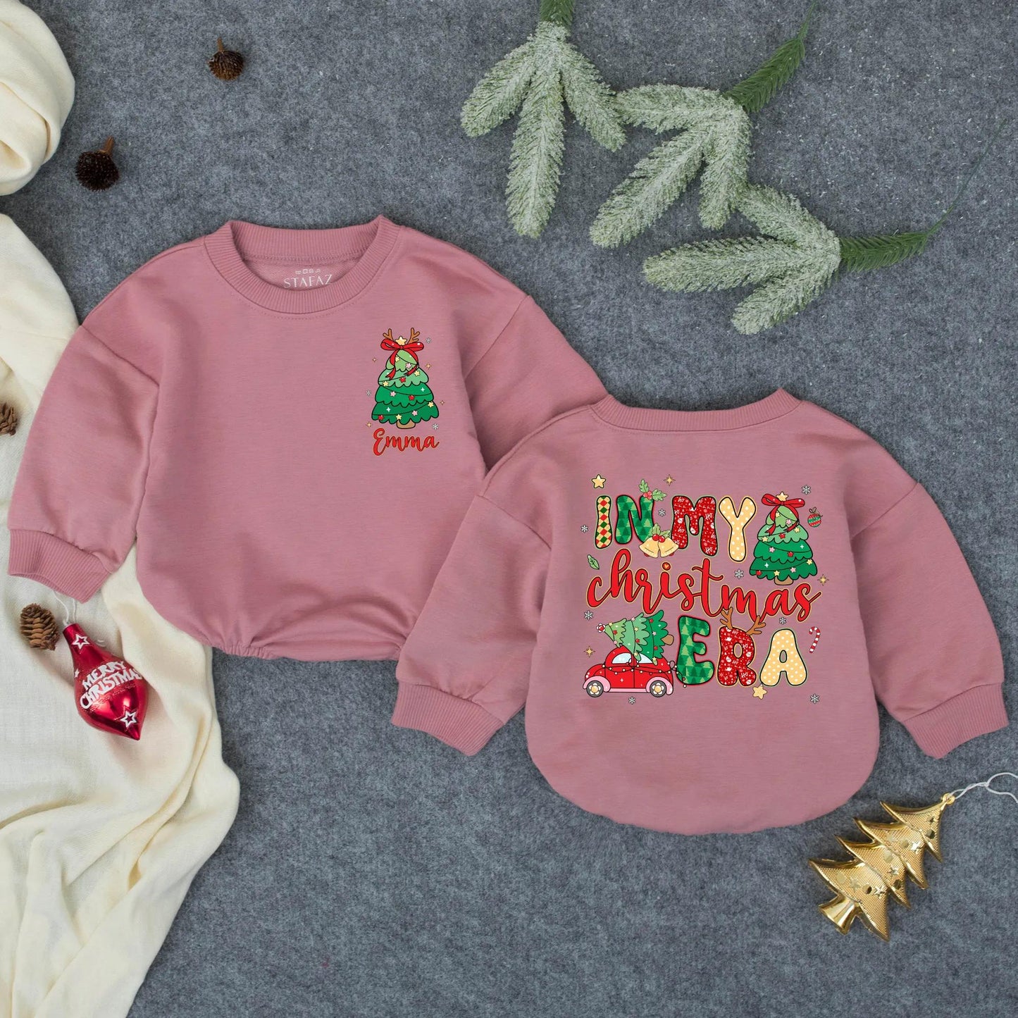 First Christmas Baby Romper, Personalized Name Infant Outfit, Red Truck Holiday Newborn Clothes, Custom Xmas Gift, Cute Winter Jumpsuit 132
