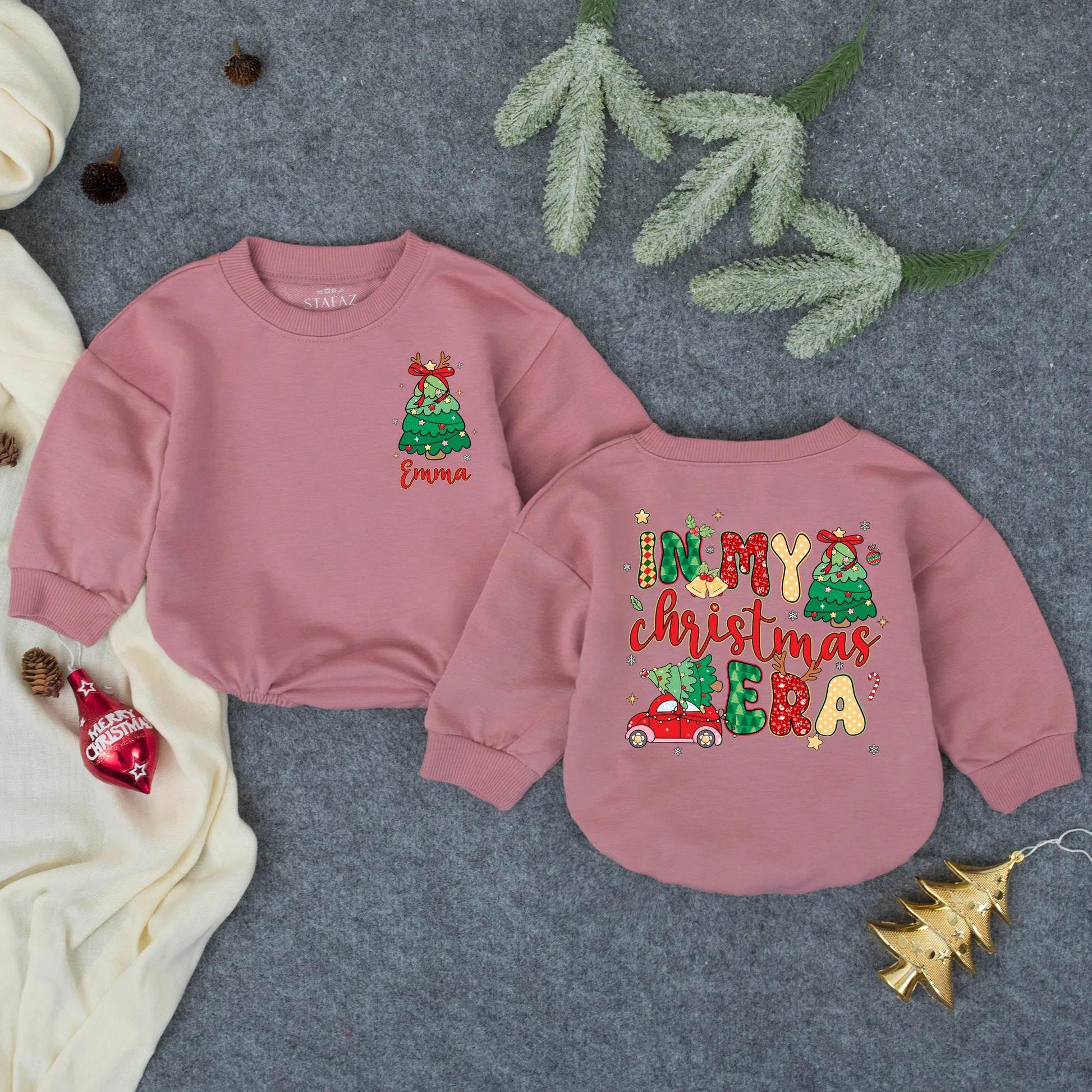 First Christmas Baby Romper, Personalized Name Infant Outfit, Red Truck Holiday Newborn Clothes, Custom Xmas Gift, Cute Winter Jumpsuit 132
