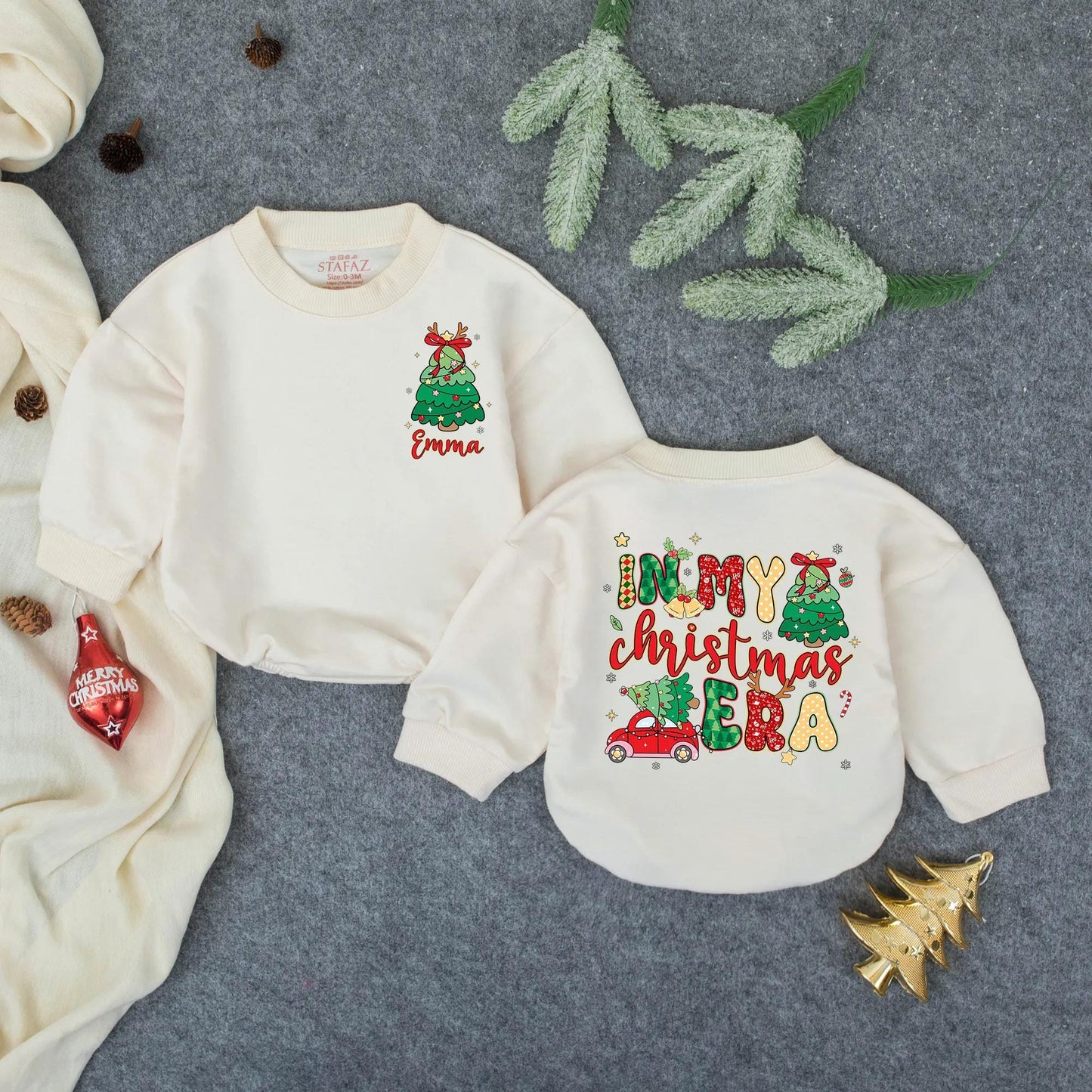 First Christmas Baby Romper, Personalized Name Infant Outfit, Red Truck Holiday Newborn Clothes, Custom Xmas Gift, Cute Winter Jumpsuit 132