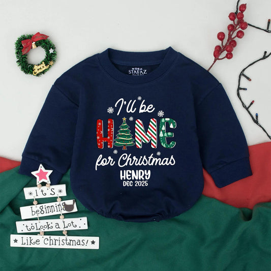 I'll Be Home For Christmas Bubble Romper Baby Girl Boy Retro Holiday Outfit Henry Dec 2025 Infant Festive Announcement Gift