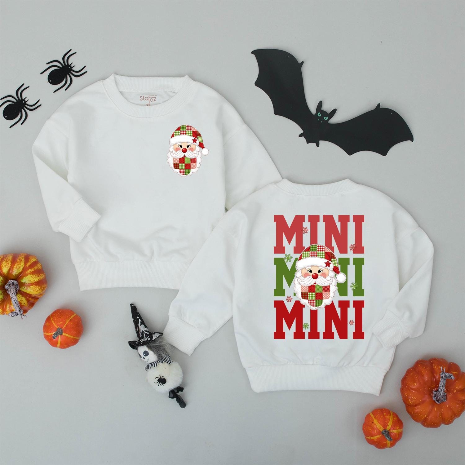 Santa Mama & Mini Matching Christmas Sweatshirts Cute Cartoon Santa Family Holiday Outfits Cozy Xmas Gift for Mom and Baby