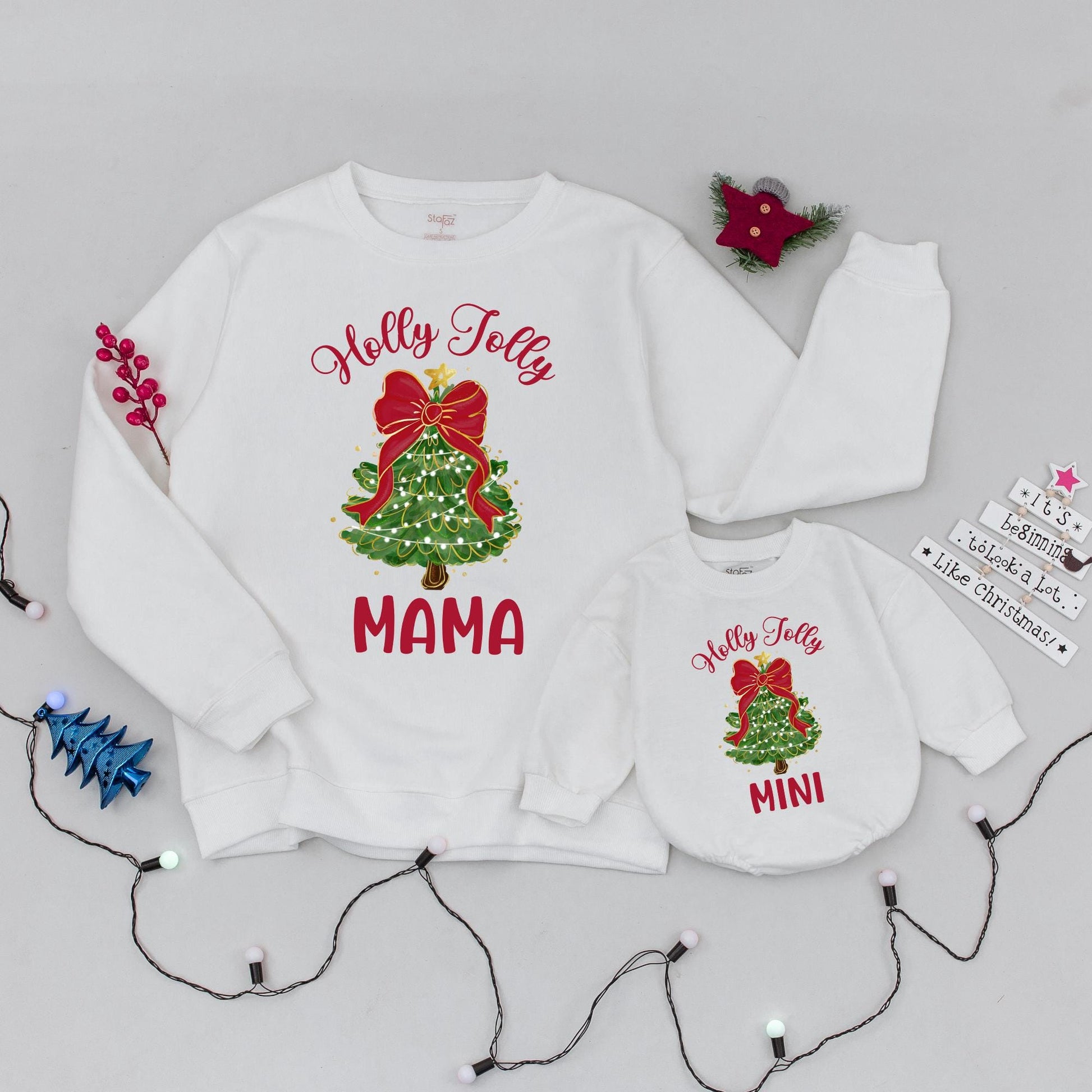Holly Jolly Mama & Mini Matching Christmas Sweatshirts, Festive Family Holiday Sweaters, Cute Mommy and Me Xmas Outfit, First Christmas Gift Idea (138 chars)