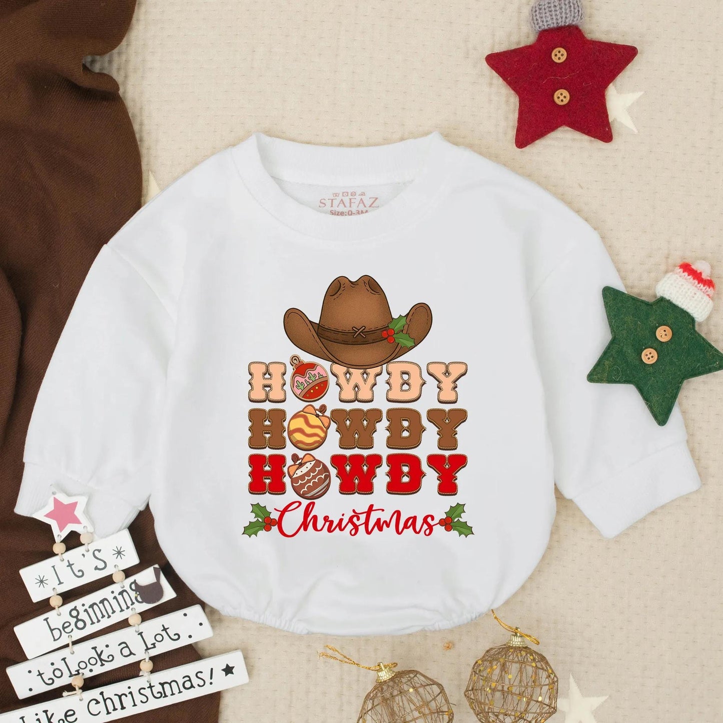 Howdy Christmas Baby Romper, Western Cowboy Holiday Outfit, First Christmas Clothes for Infant or Toddler, Soft Winter Gift Set, Festive Fun 138