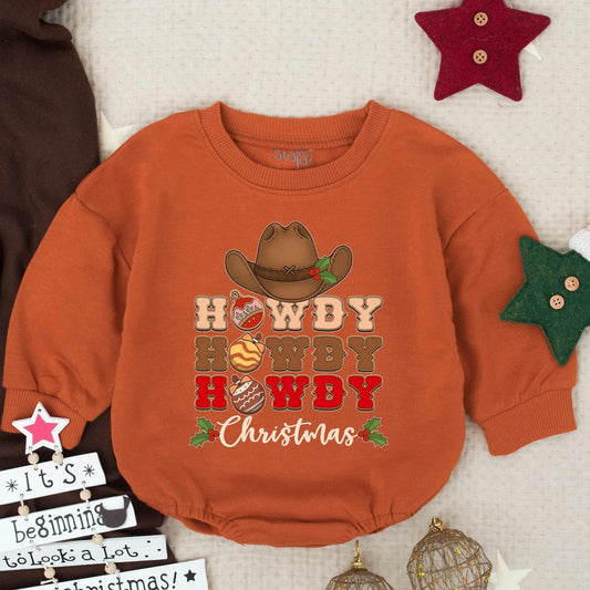 Howdy Christmas Baby Romper, Western Cowboy Holiday Outfit, First Christmas Clothes for Infant or Toddler, Soft Winter Gift Set, Festive Fun 138