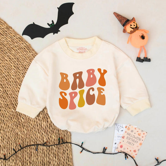 Baby Spice Fall Bubble Romper Toddler Girl Outfit, Retro 70s Autumn Colors, Infant Thanksgiving Clothes, Pumpkin Patch Gift