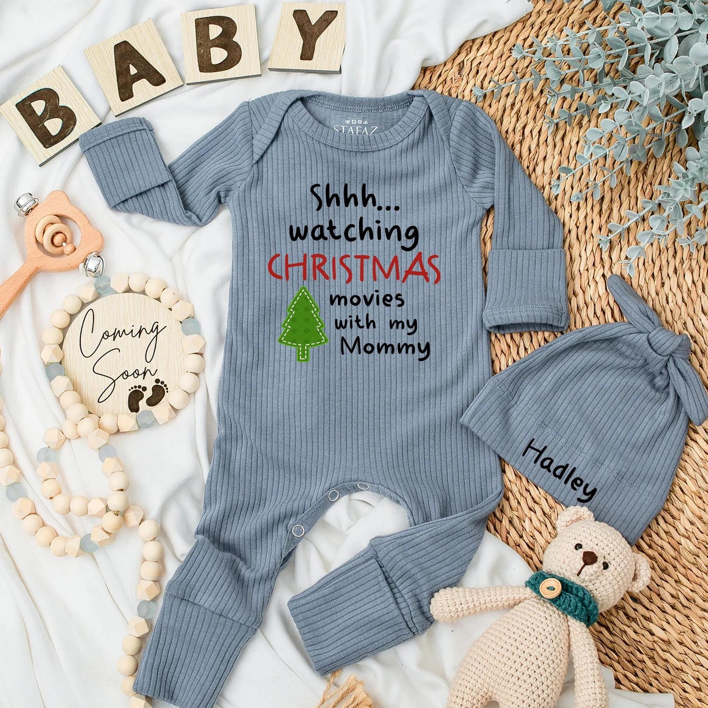 Shhh Watching Christmas Movies with Mommy Baby Bodysuit First Christmas Outfit Newborn Girl Boy Gift, Christmas Tree Baby Clothes