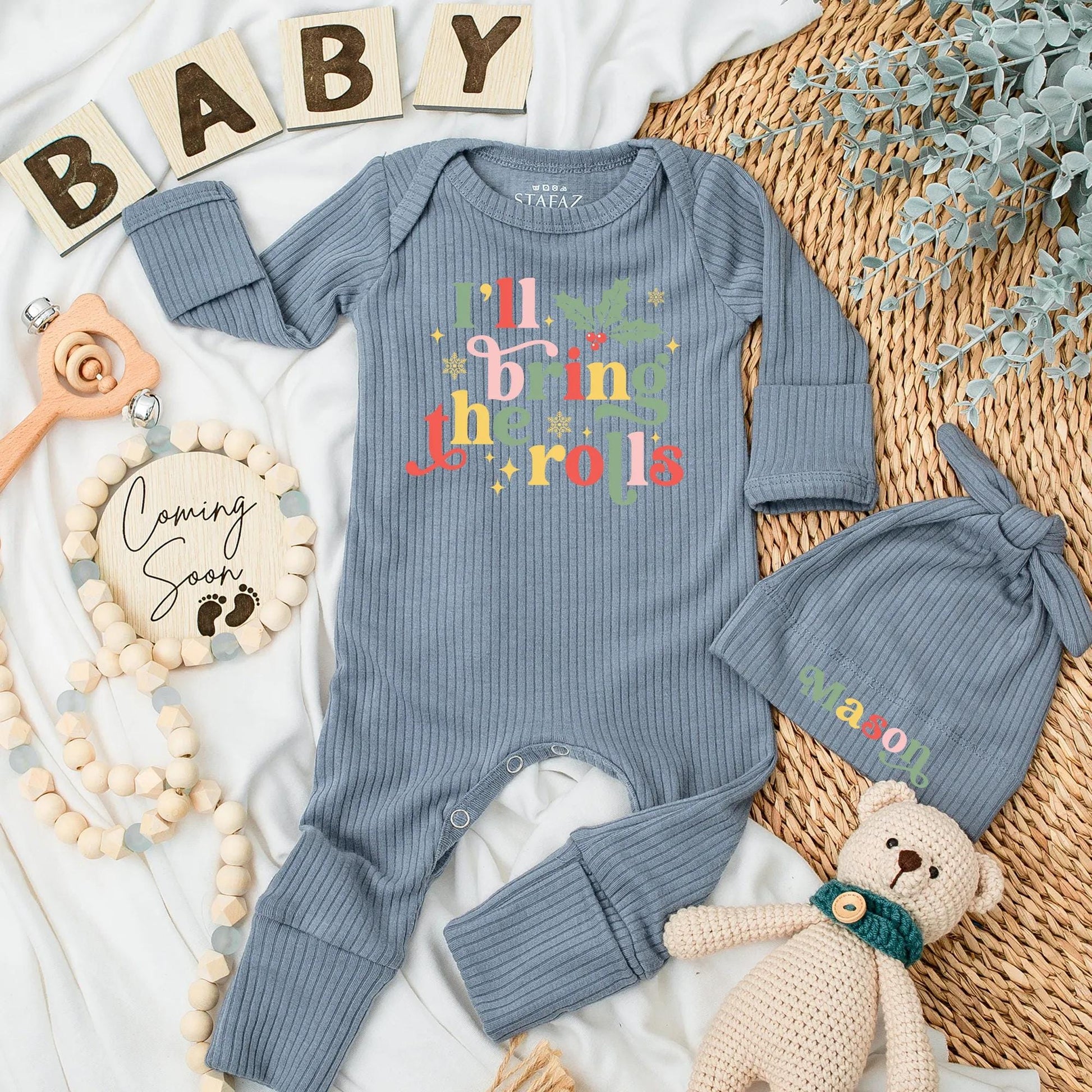 I'll Bring the Rolls Baby Bodysuit Christmas Outfit Newborn Coming Home Gift Holiday Baby Boy Girl My First Christmas