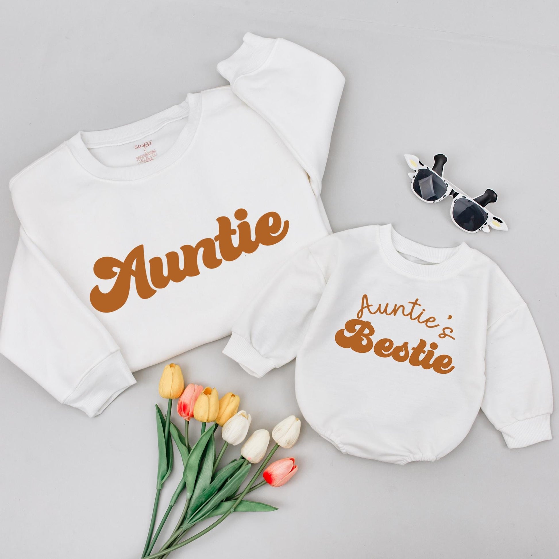 Auntie's Bestie & Nephew Matching Shirt Set Cute Kid Baby Shower Gift for New Aunt Niece Newborn Family Outfit