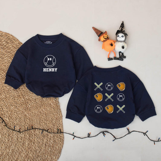 Custom Name Baseball Romper Smile Baby Bodysuit Cute Game Day Outfit Personalized Biggest Fan Little Slugger Baseball Season Short Sleeve Romper