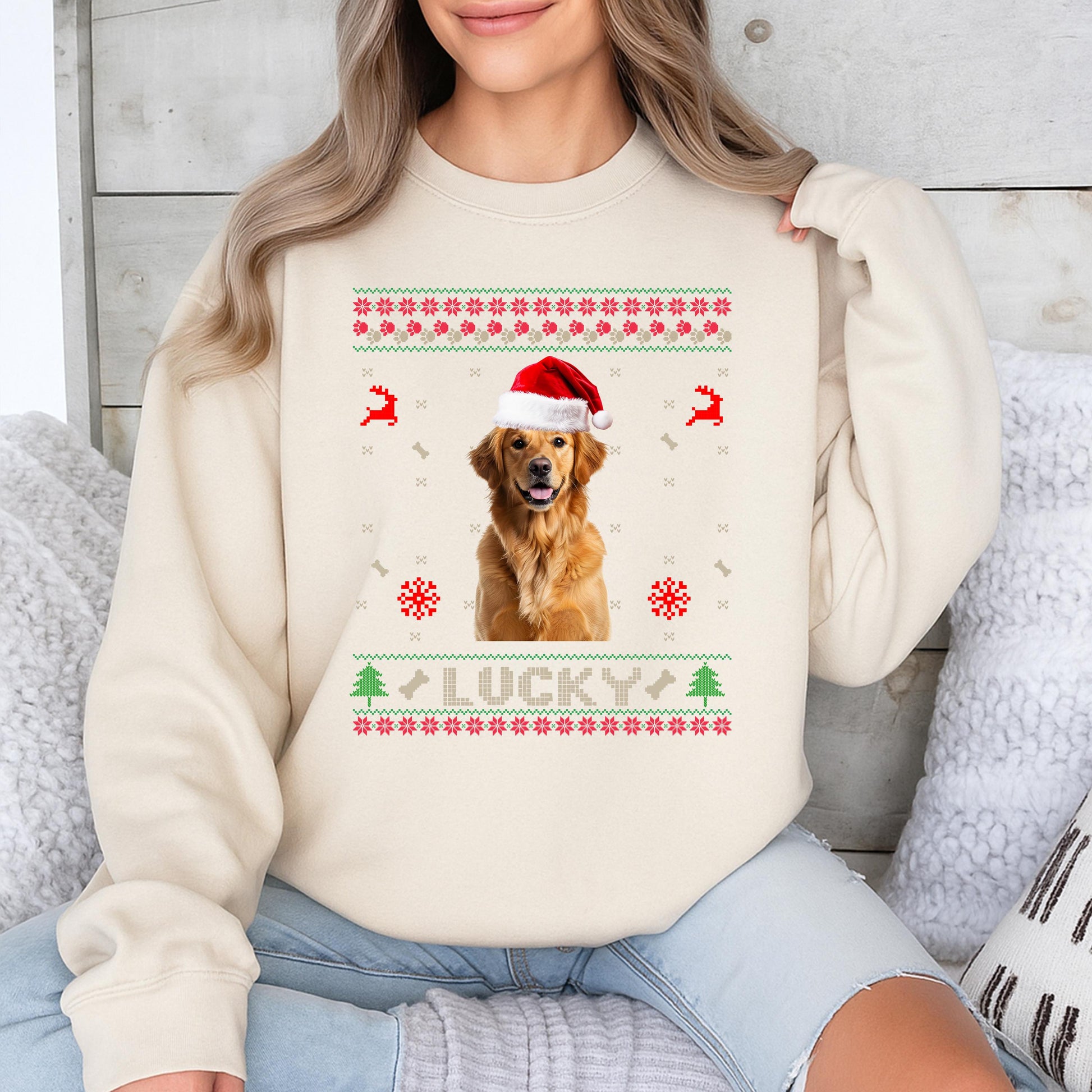 Custom Dog Photo Christmas Sweatshirt Merry Dogmas Ugly Holiday Gift for Pet Lovers Funny Xmas Shirt