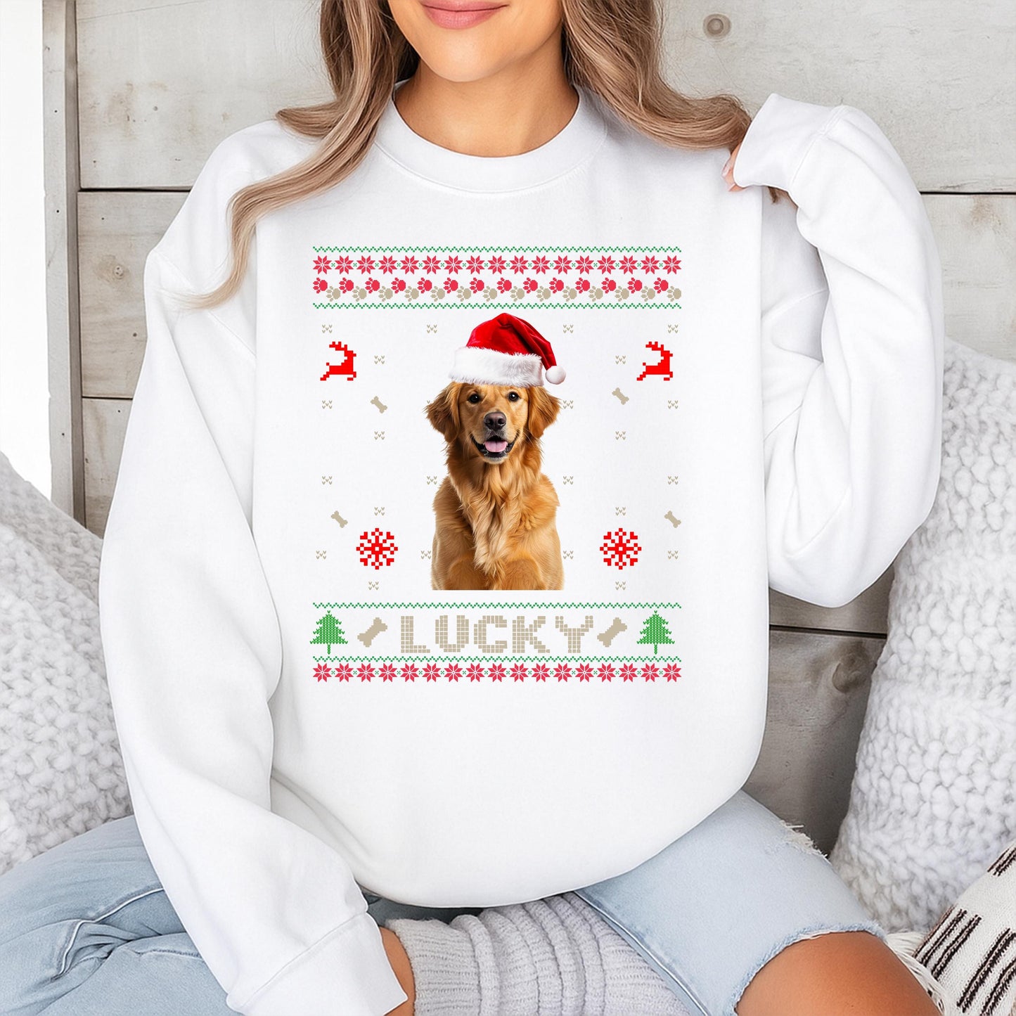 Custom Dog Photo Christmas Sweatshirt Merry Dogmas Ugly Holiday Gift for Pet Lovers Funny Xmas Shirt