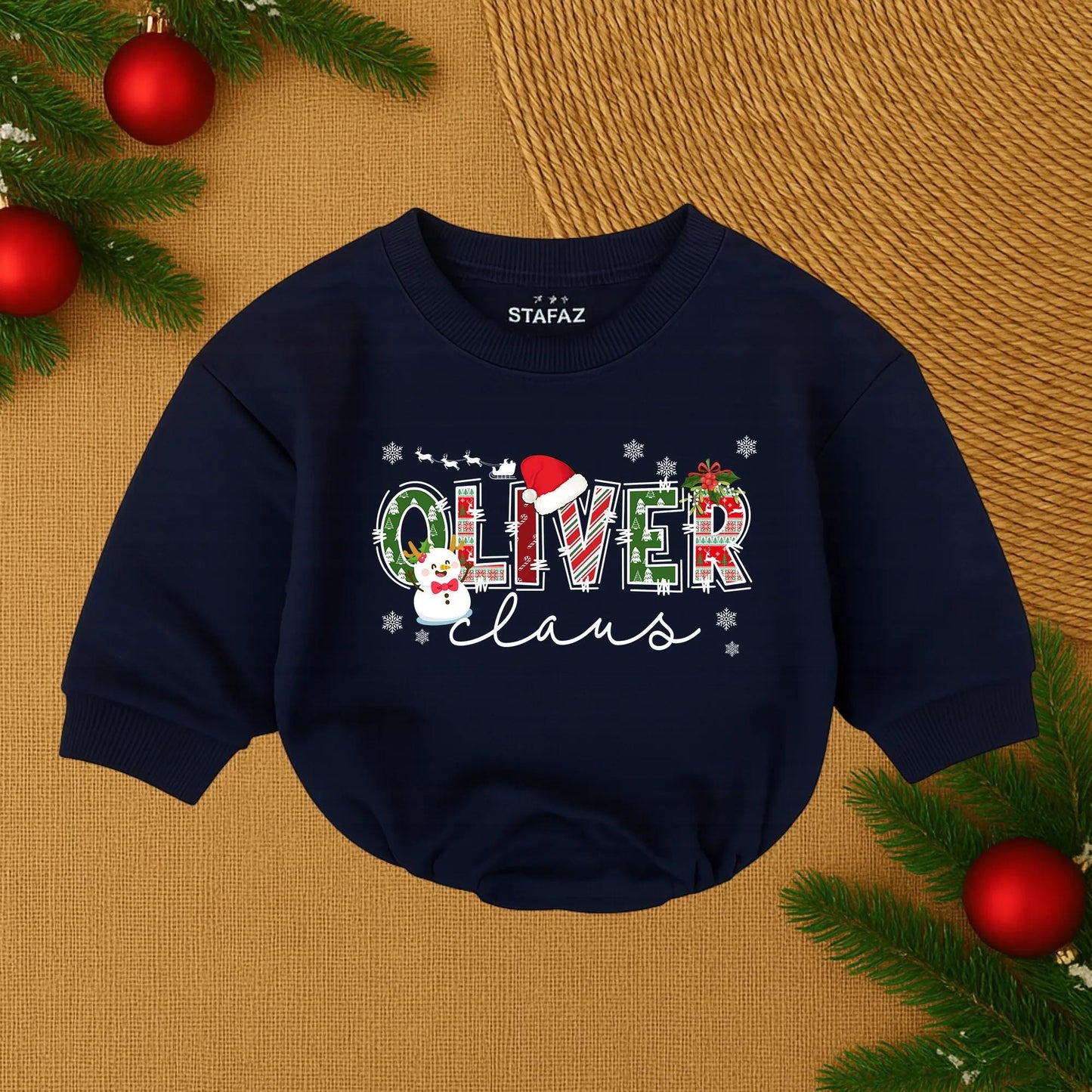 Custom Christmas Baby Girl Romper Sweater for First Christmas Outfit Bubble Style