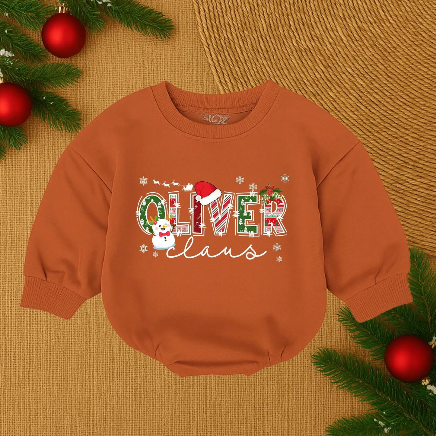 Custom Christmas Baby Girl Romper Sweater for First Christmas Outfit Bubble Style