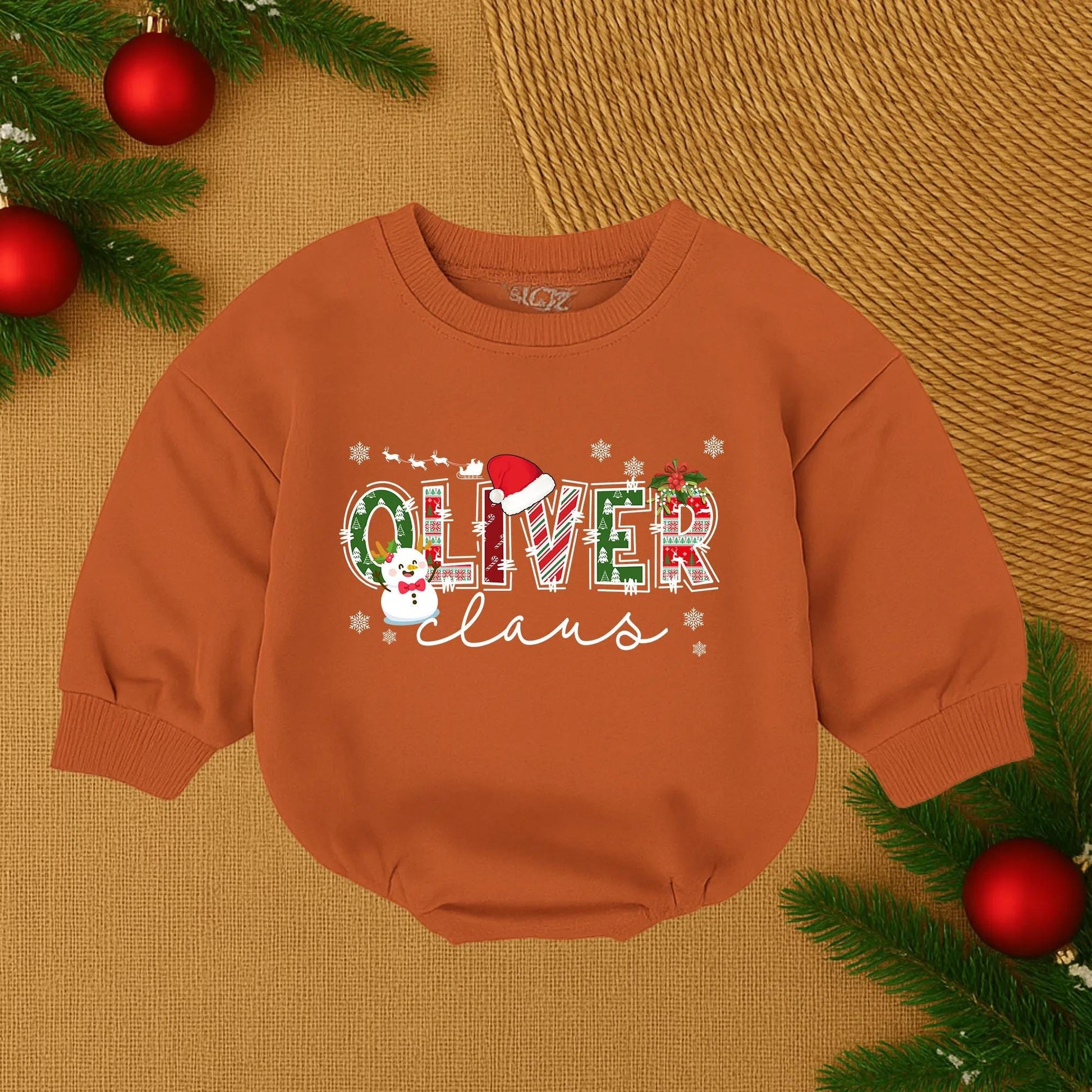 Custom Christmas Baby Girl Romper Sweater for First Christmas Outfit Bubble Style