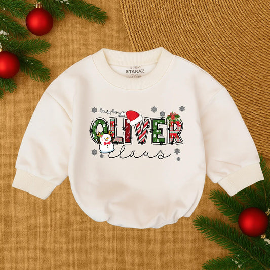 Custom Christmas Baby Girl Romper Sweater for First Christmas Outfit Bubble Style