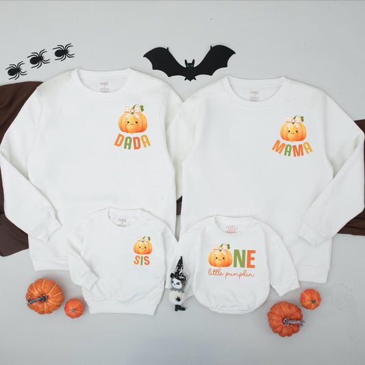 Cute Cartoon Pumpkin Family Sweatshirts Matching Autumn Outfits Mommy and Me Thanksgiving Sweaters Little Pumpkin Baby Romper