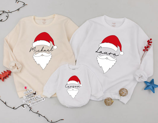 Custom Santa Hat & Beard Name Sweatshirt Matching Family Holiday Outfit Cozy Christmas Personalized Baby Gift