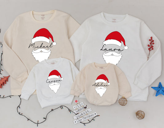 Custom Santa Hat & Beard Name Sweatshirt Matching Family Holiday Outfit Cozy Christmas Personalized Baby Gift