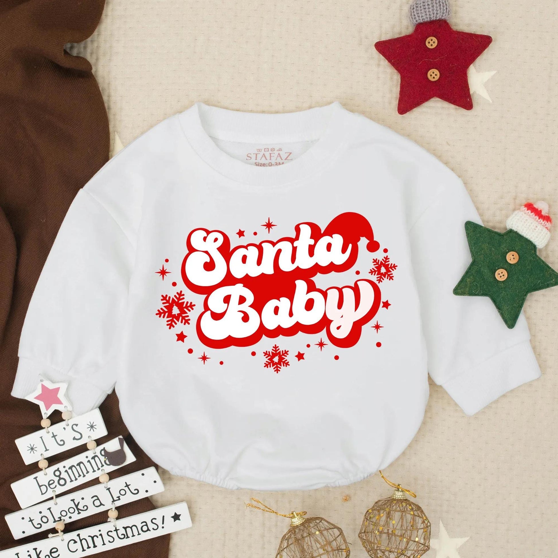 Santa Baby First Christmas Romper Infant Holiday Clothes Toddler Christmas Outfit Baby Shower Gift Cute Newborn Santa Romper Winter Clothes Gift 138