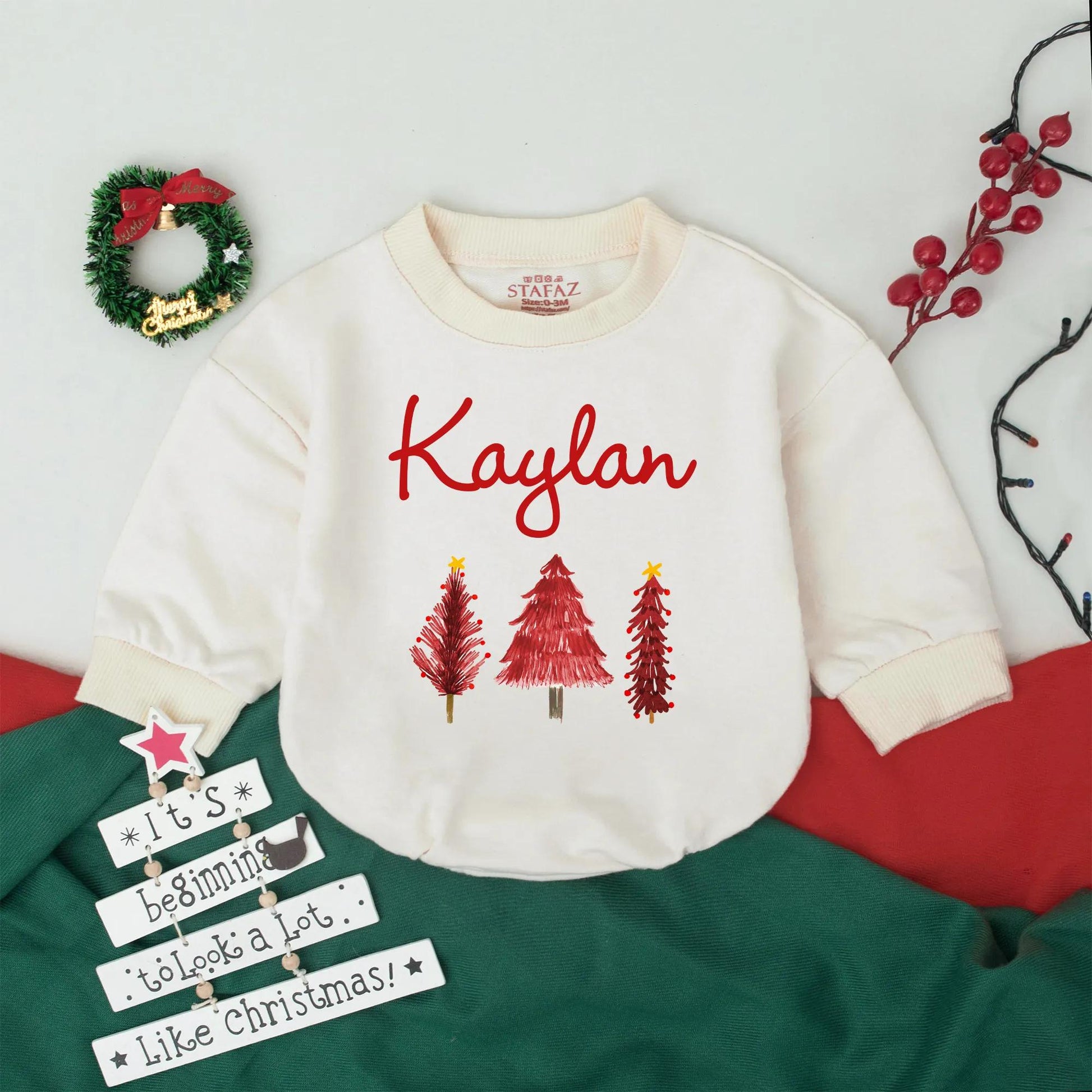 Retro Christmas Tree Bodysuit Custom Name Baby's First Christmas Outfit Toddler Girl Boy Romper Festive Holiday Gift