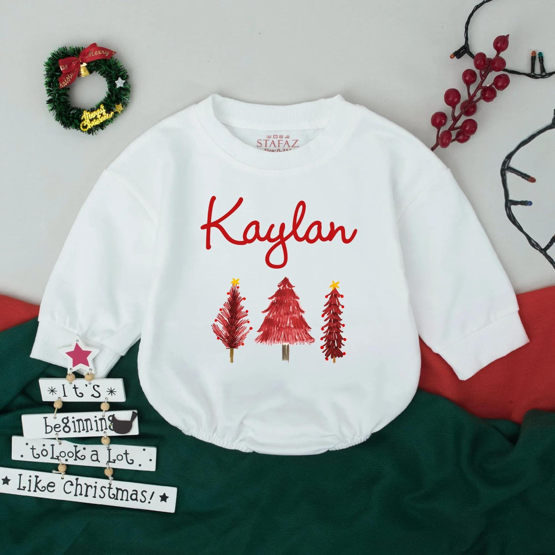 Retro Christmas Tree Bodysuit Custom Name Baby's First Christmas Outfit Toddler Girl Boy Romper Festive Holiday Gift