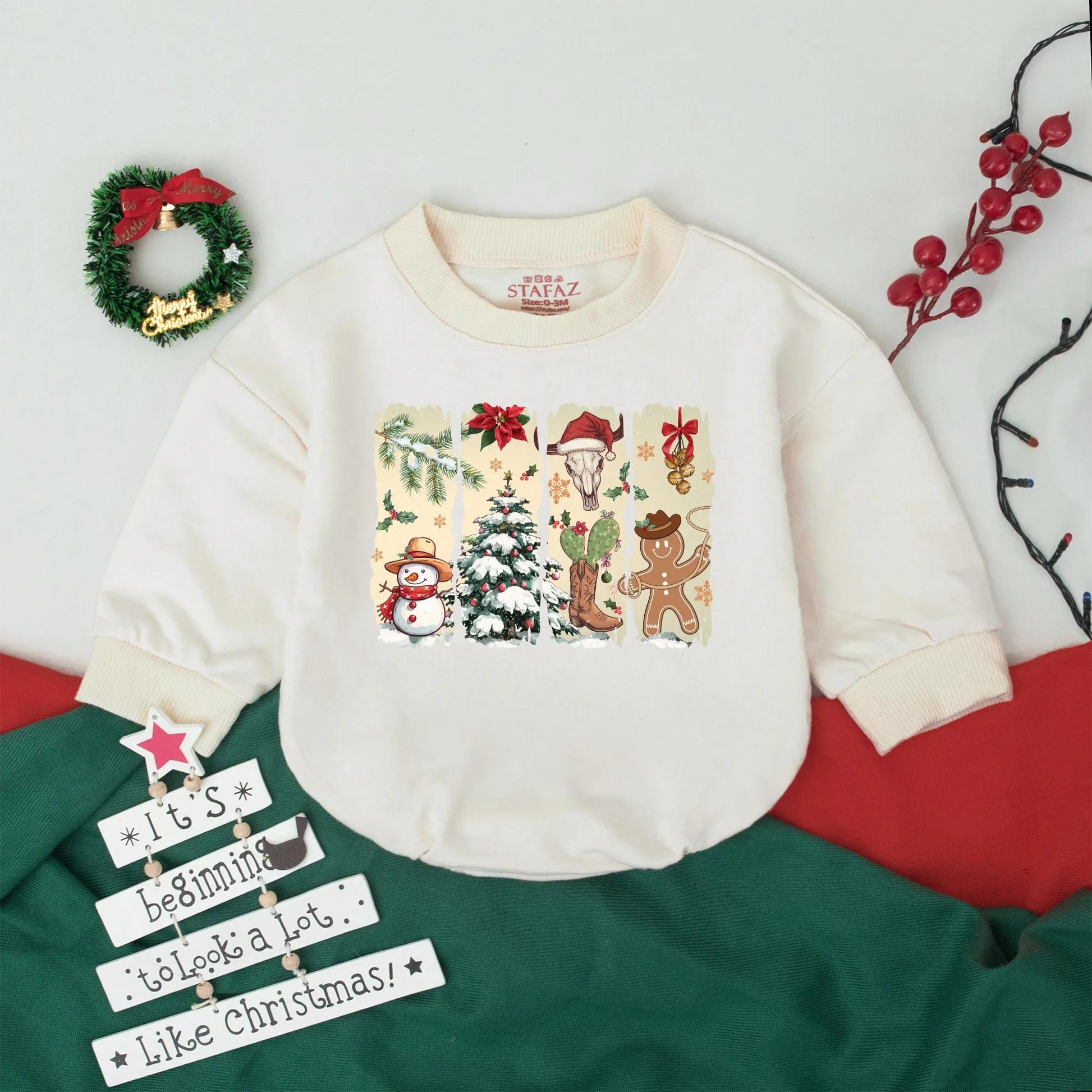 Howdy Christmas Baby Romper, Cowboy Holiday First Christmas Outfit, Western Steer & Cactus Cartoon Bodysuit,  Rustic Toddler Gift,  Playful Xmas Apparel (139)