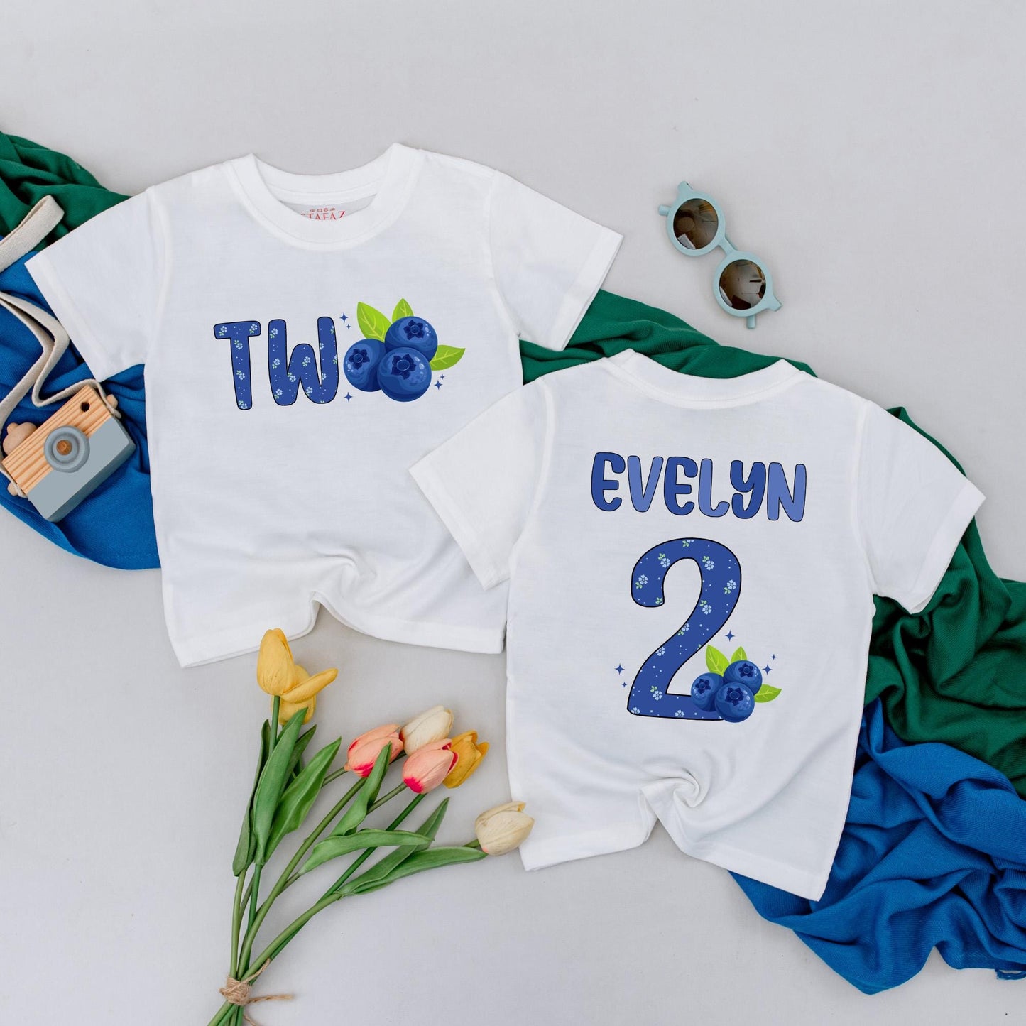 Personalized Blueberry Two Birthday T-Shirt for Girls Toddler Berry Cute Two-tti Fruity Second Birthday Outfit Gift Idea