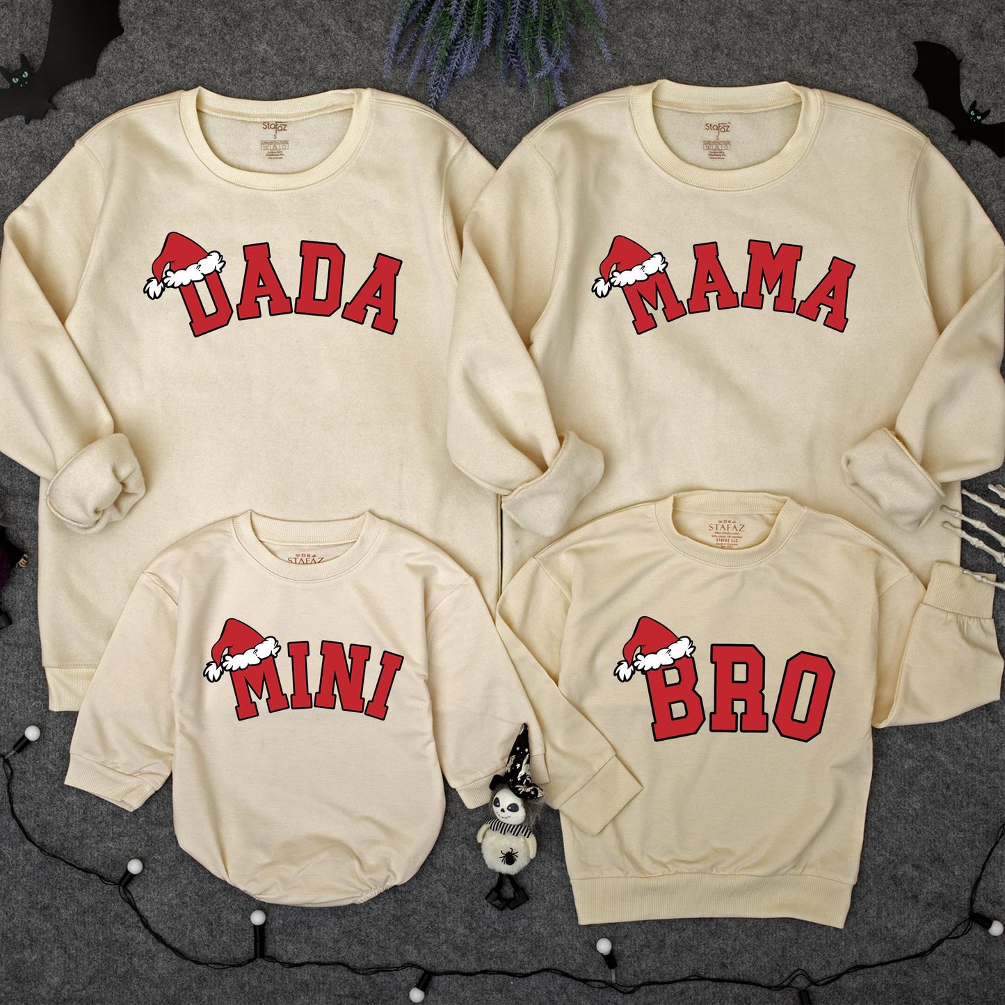 Festive Matching Family Christmas Sweatshirts featuring Dada Mama Mini Bro Santa Hat Designs Holiday Pajama Tops for Kids Baby Adults Cozy