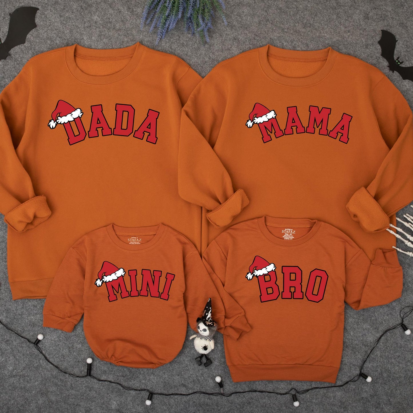 Festive Matching Family Christmas Sweatshirts featuring Dada Mama Mini Bro Santa Hat Designs Holiday Pajama Tops for Kids Baby Adults Cozy