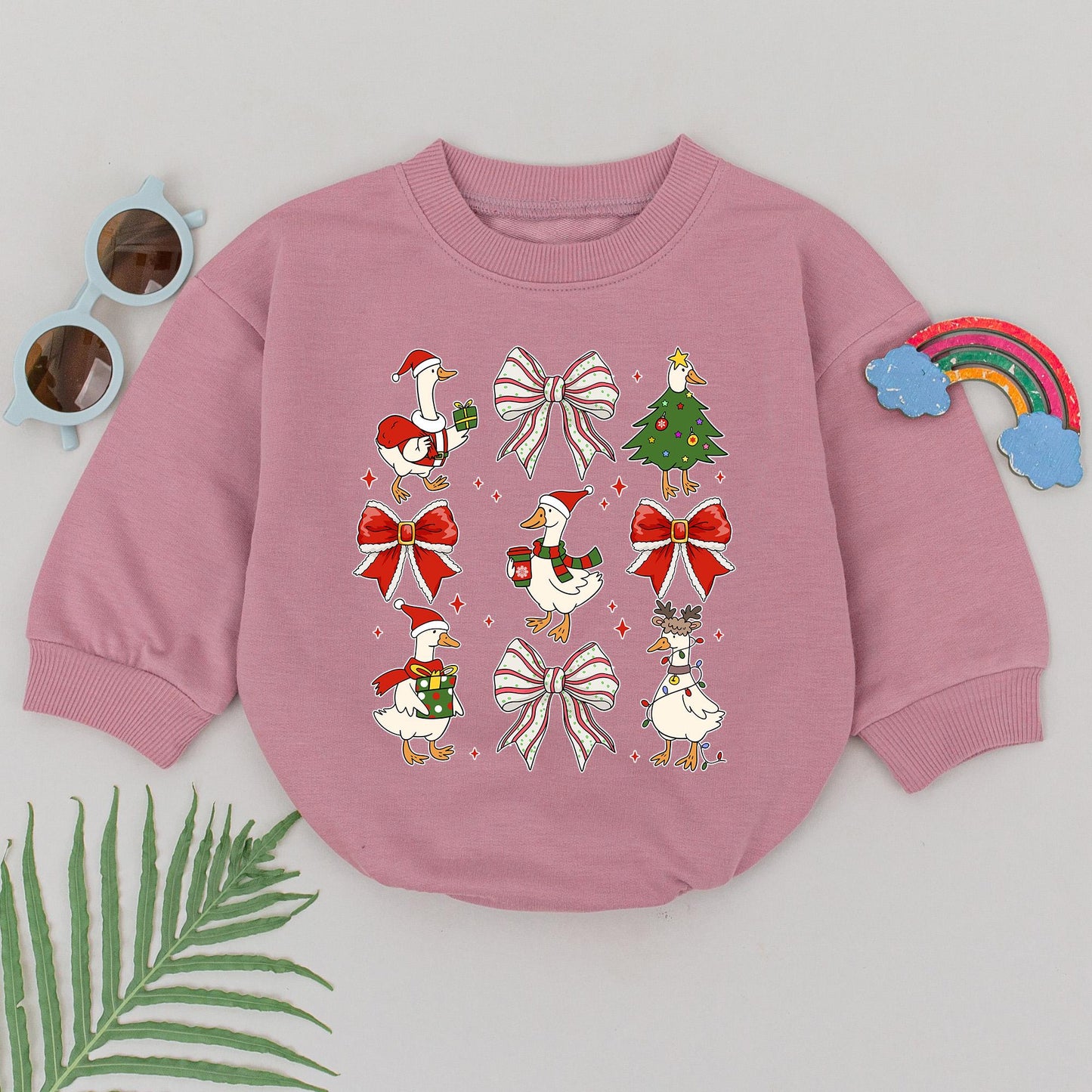 Festive Goose Christmas Romper: Cute Cartoon Geese Holiday Outfit, First Xmas Bodysuit, Baby Shower Gift, Funny Newborn Clothes, Infant Xmas Clothes (139 chars)