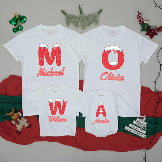 Custom Last Name Christmas Family Shirts, Matching Xmas Outfit, Doodle Alphabet Design, Family Reunion Gifts